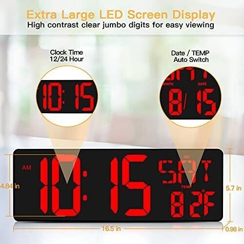 Atomic Clock LED Silent Large Display Digital Wall Clock Never Needs Red New gallery