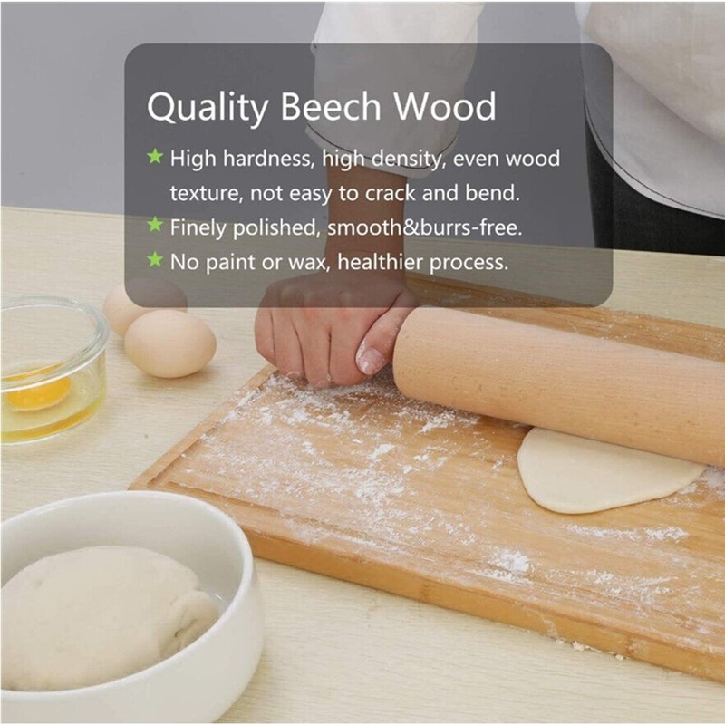 17'' Classic Rolling Pin for Baking, Pastry, Pizza, Long Beech Wood Dough Roller gallery