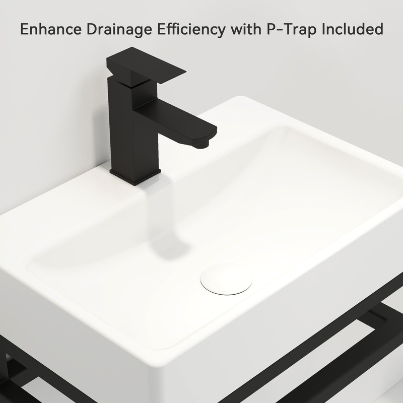 21" White Wall Mounted Vessel Sink Floating Ceramic Basin Bowl w/ Bracket Faucet gallery
