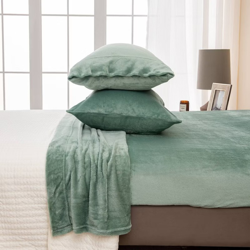Isla Jade Twin Velvet Plush Solid Sheet Set Light Teal Green: Microfiber, gallery