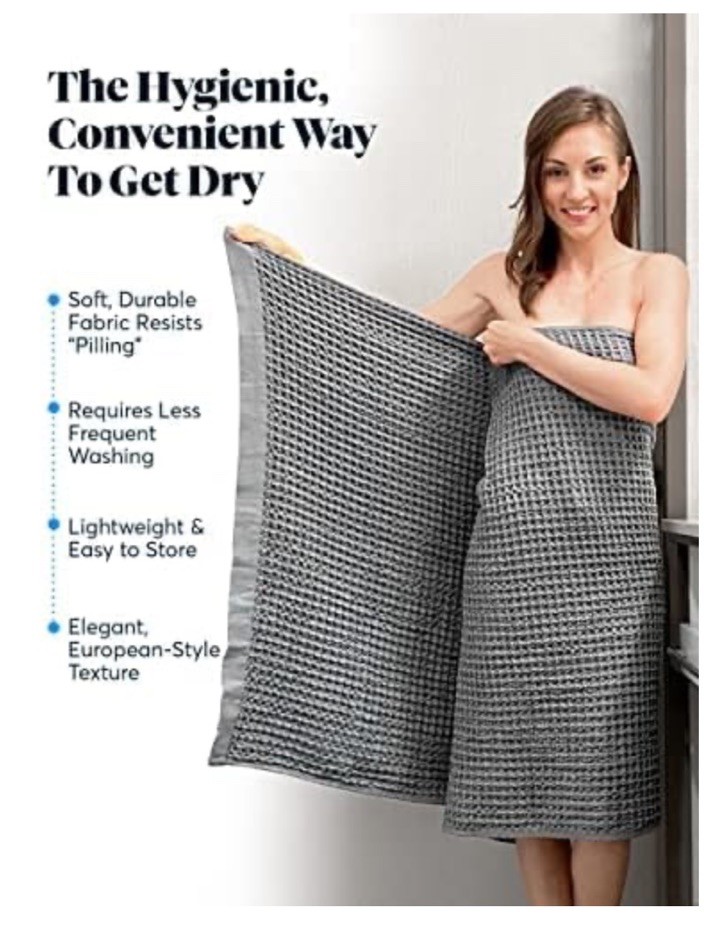 SUTERA - Silverthread Antimicrobial Grey Bath Waffle Towel - 31in X 57in gallery