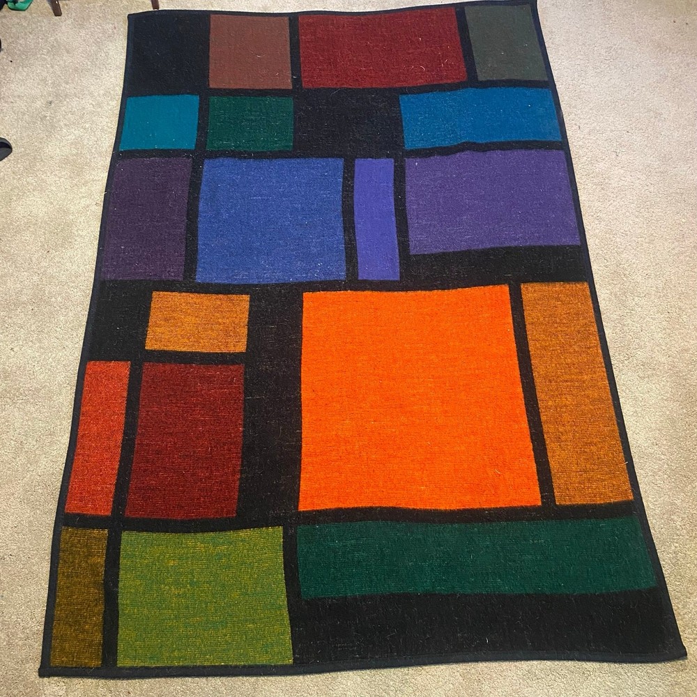 Biederlack Building Blocks Geometric Earthtone Abstract Art Mid Century Blanket