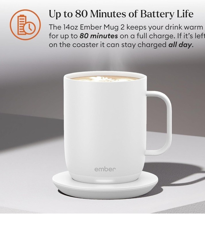 Ember Temperature-Control Smart Mug 2, 414 ml, White, 80 min. Battery Life - App gallery
