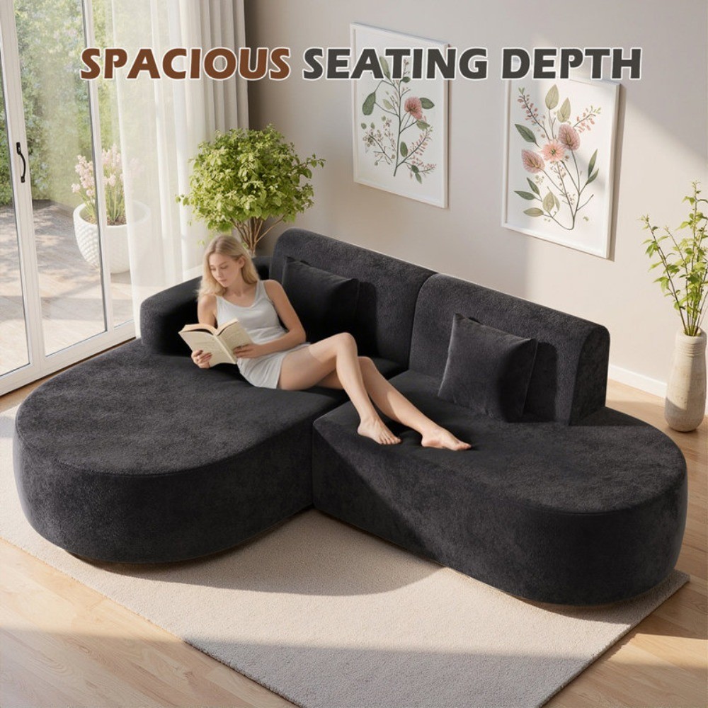 No Assembly Required Corner Sofa, L-Shape Sectional Sofa With 2 Pillows gallery