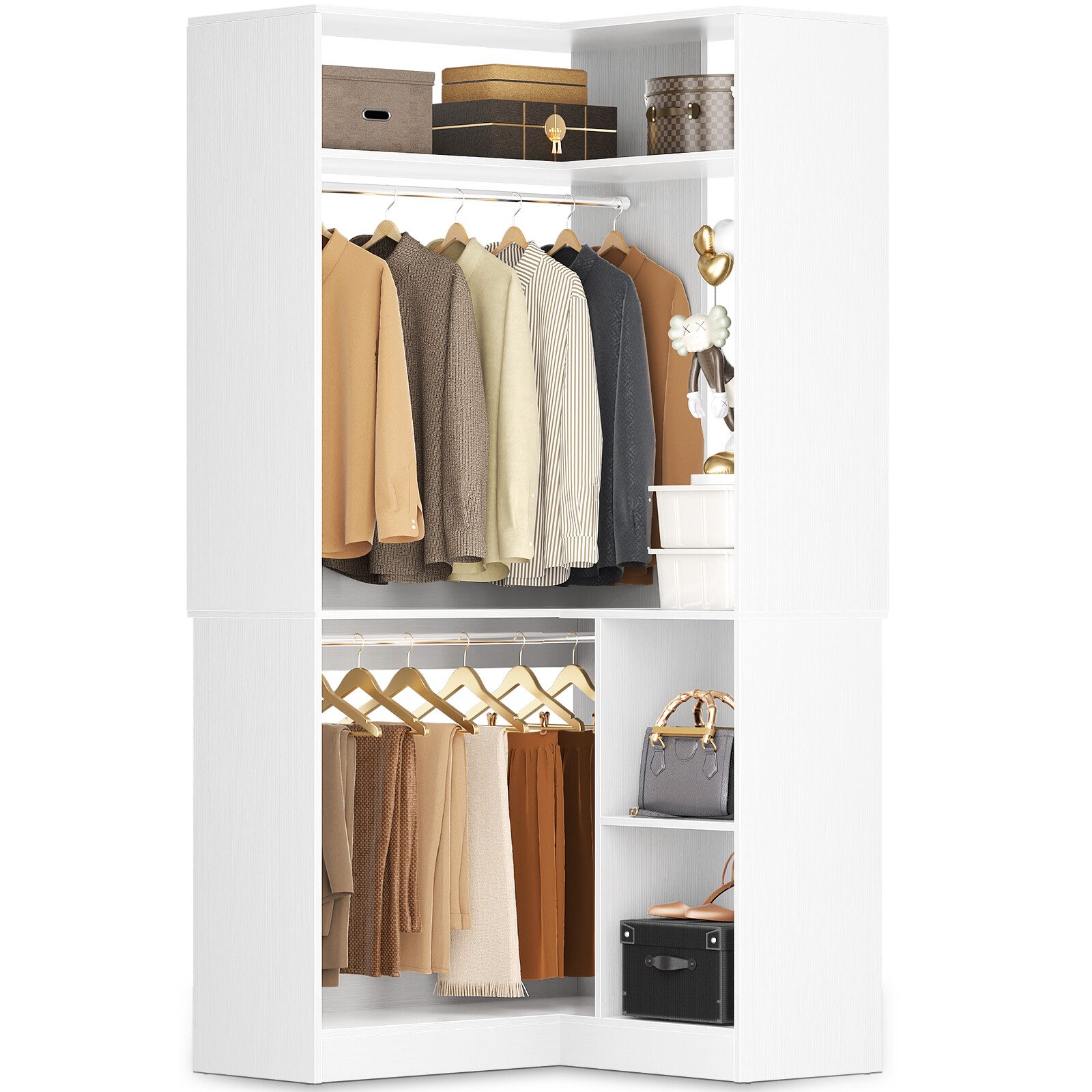 34in Corner Closet System with Shelves ＆ 2 Hanging Rods,Walk-in Closet Organizer gallery