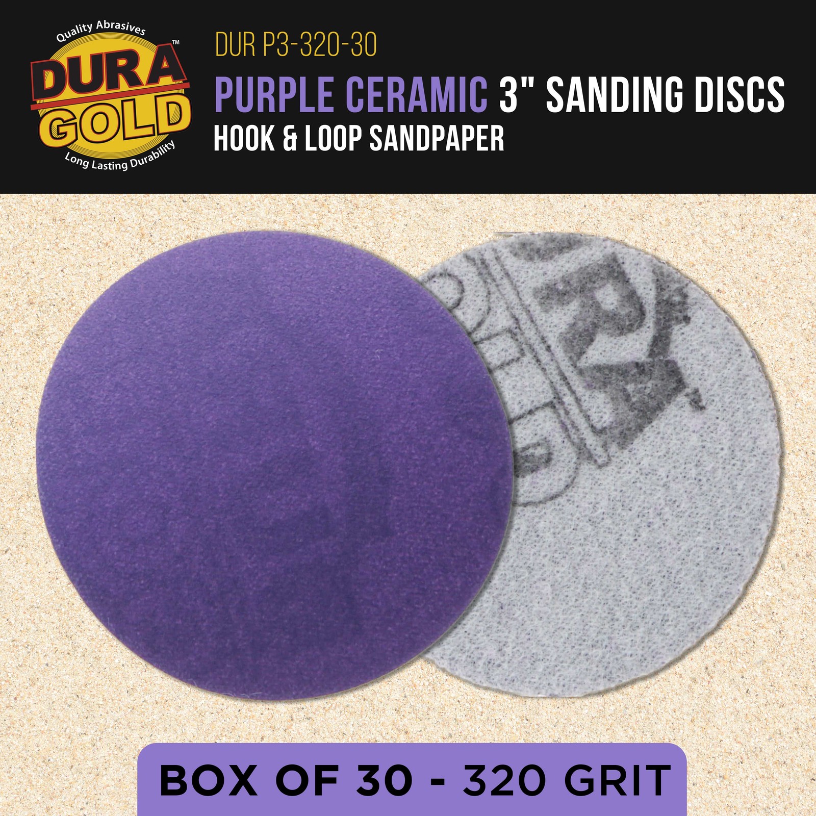 320 Grit 3" Purple Ceramic Sanding Discs, Box of 30 - Hook & Loop Sandpaper gallery