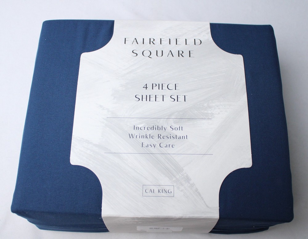 Fairfield Square Solid Four Piece Sheet Set EJ3 Navy California King NWT