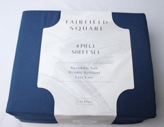 Fairfield Square Solid Four Piece Sheet Set EJ3 Navy California King NWT