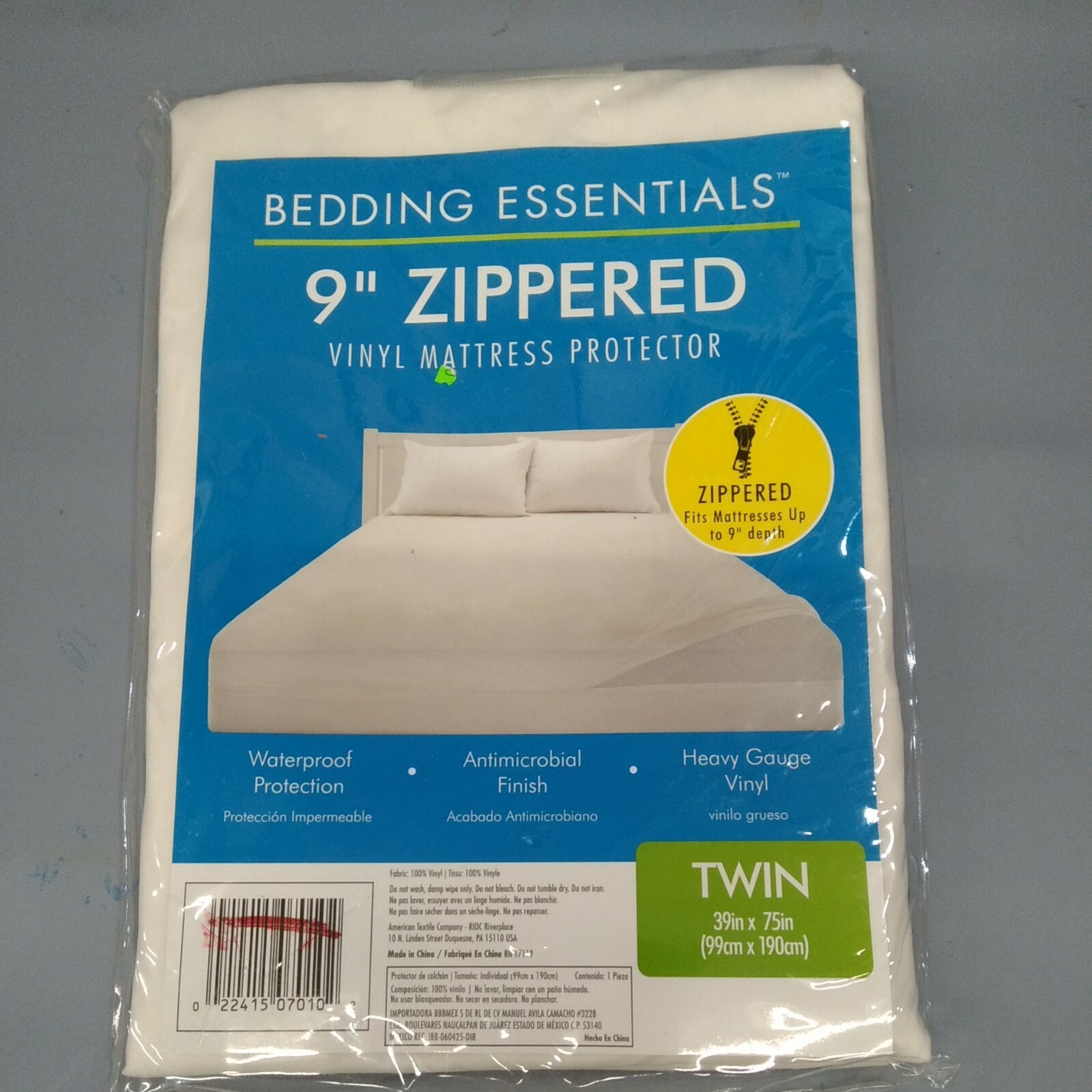 Bedding Essentials 9 inch Zippered Vinyl Mattress Protector White Twin 39x75 in gallery
