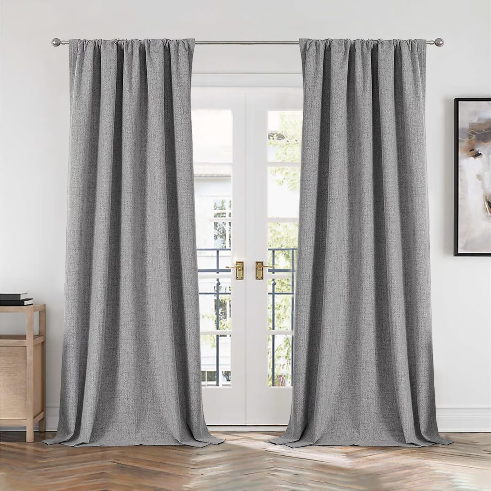 Linen 100% Blackout Curtains 84 Inch Length 2 Panels Set, Back Tab and Rod Po... gallery