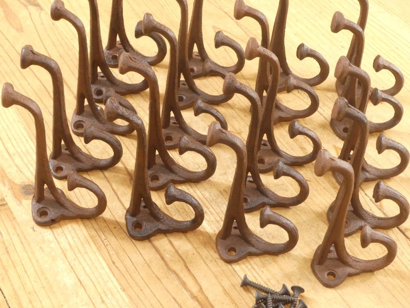 20 Rustic Cast Iron Coat Hat Wall Hooks Restore School Farm Towel Bath Kitchen gallery