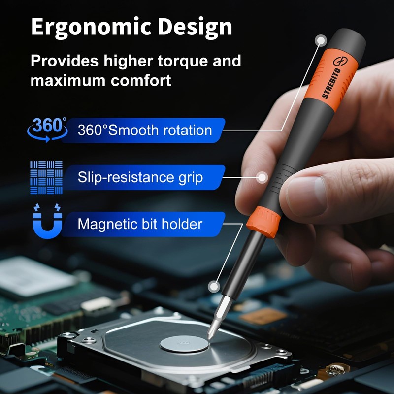 STREBITO Micro Screwdriver Set 64 in 1 Magnetic 64, Updated Orange gallery