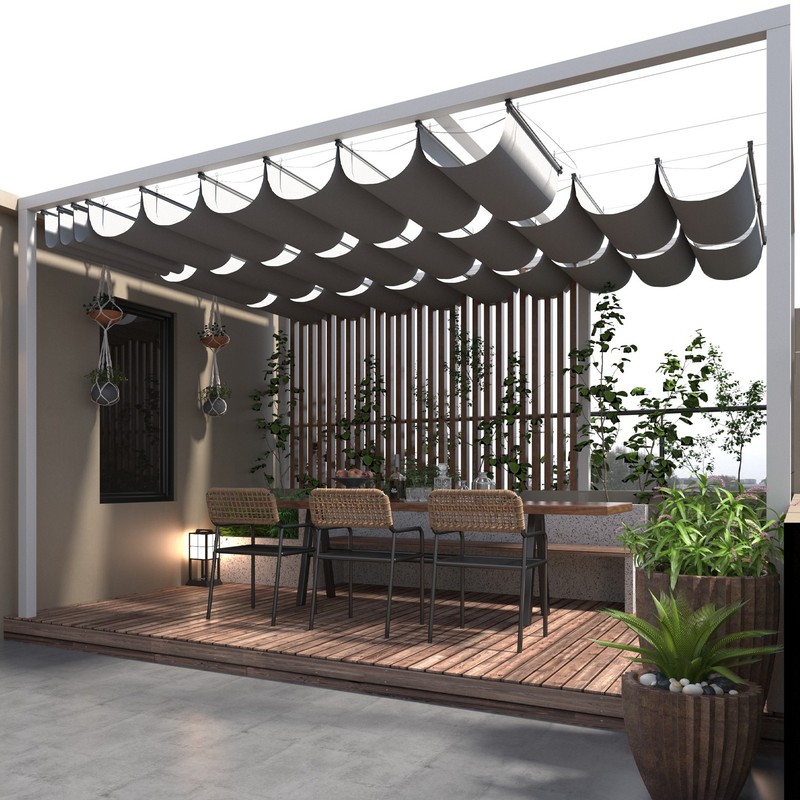 ECOOPTS Gray Waterproof Retractable Pergola Replacement Shade Cover Wave Sail gallery