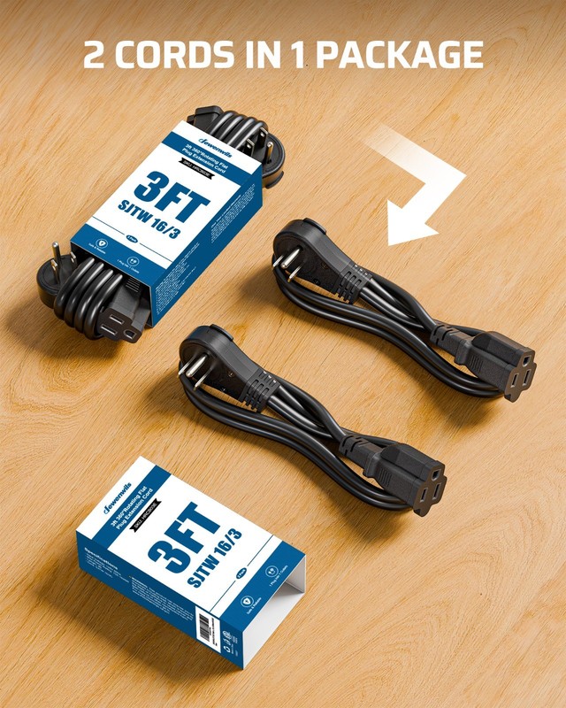 DEWENWILS 360° Rotating Flat Plug Extension Cord 3FT, ETL Certified, 2 Pack gallery