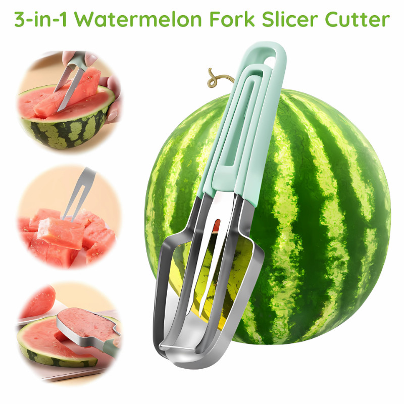 Watermelon Cutter Slicer Tool 3-in-1 Fork Stainless Steel Popsicle Kitchen NEW gallery