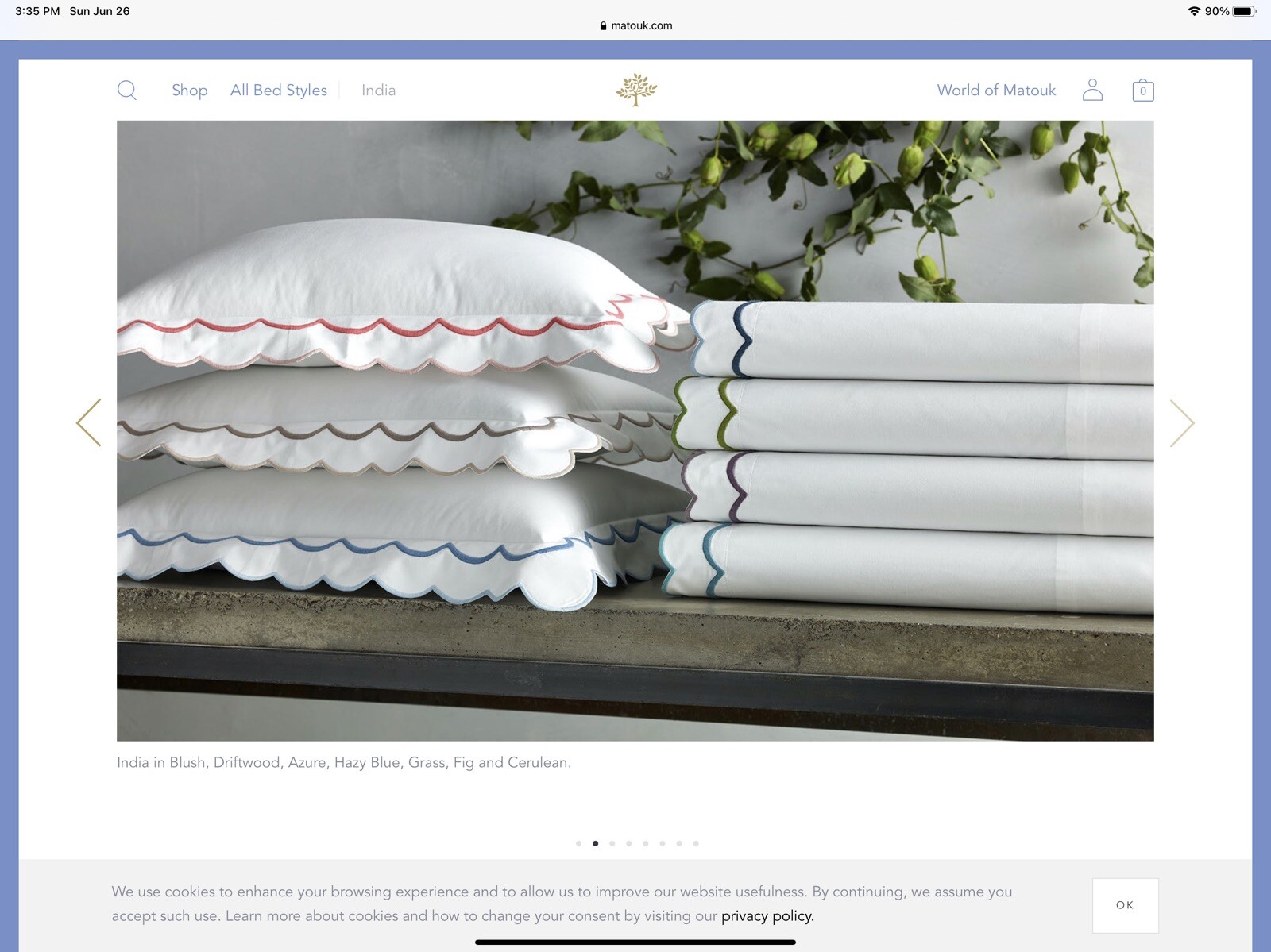 $174 Matouk India New 1pc Standard Sham 100% Cotton 350TC Percale Scallope MONO gallery