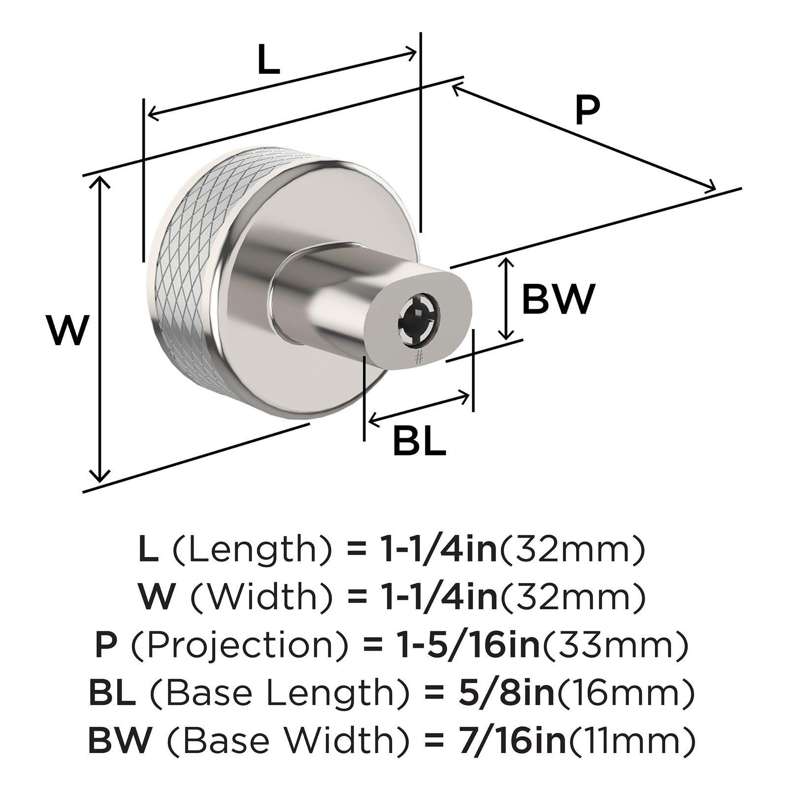 Esquire 1-1/4 inch (32mm) Diameter Polished Nickel/Stainless Steel Cabinet Kn... gallery