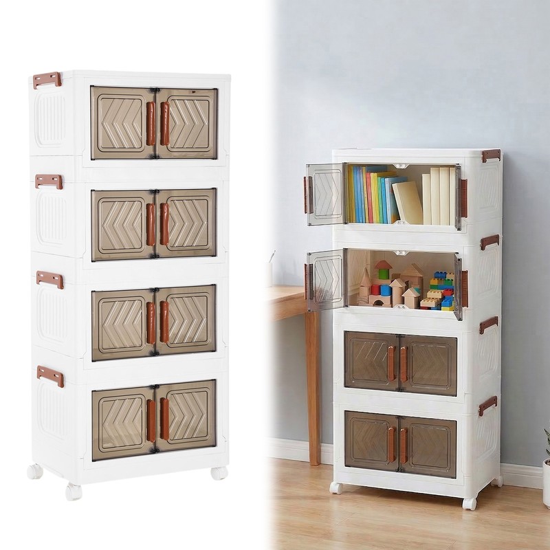 4 Tier Stackable Storage Bins with Lids Doors Wheels Storage Drawer (Clear) gallery