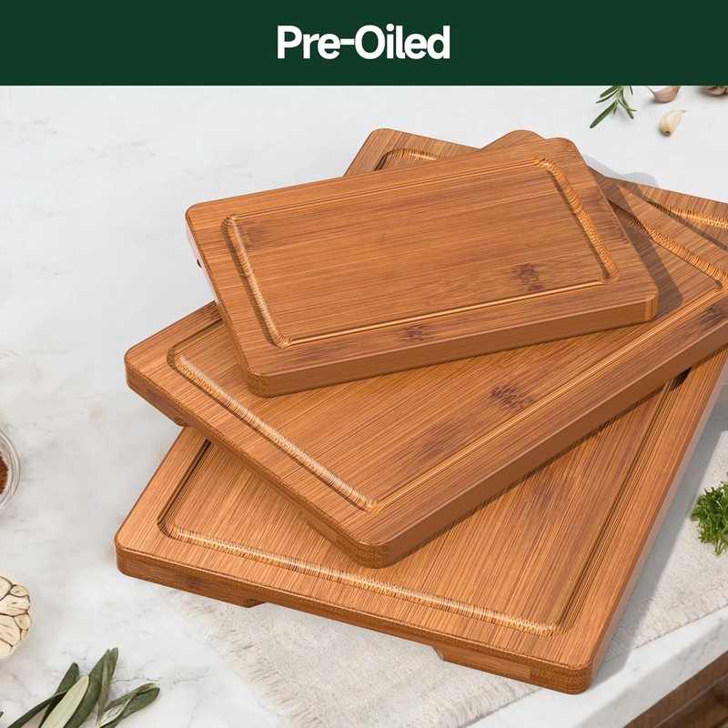 3pc Bamboo Cutting Board Set Crack Resistant Juice Groove Butcher Block gallery