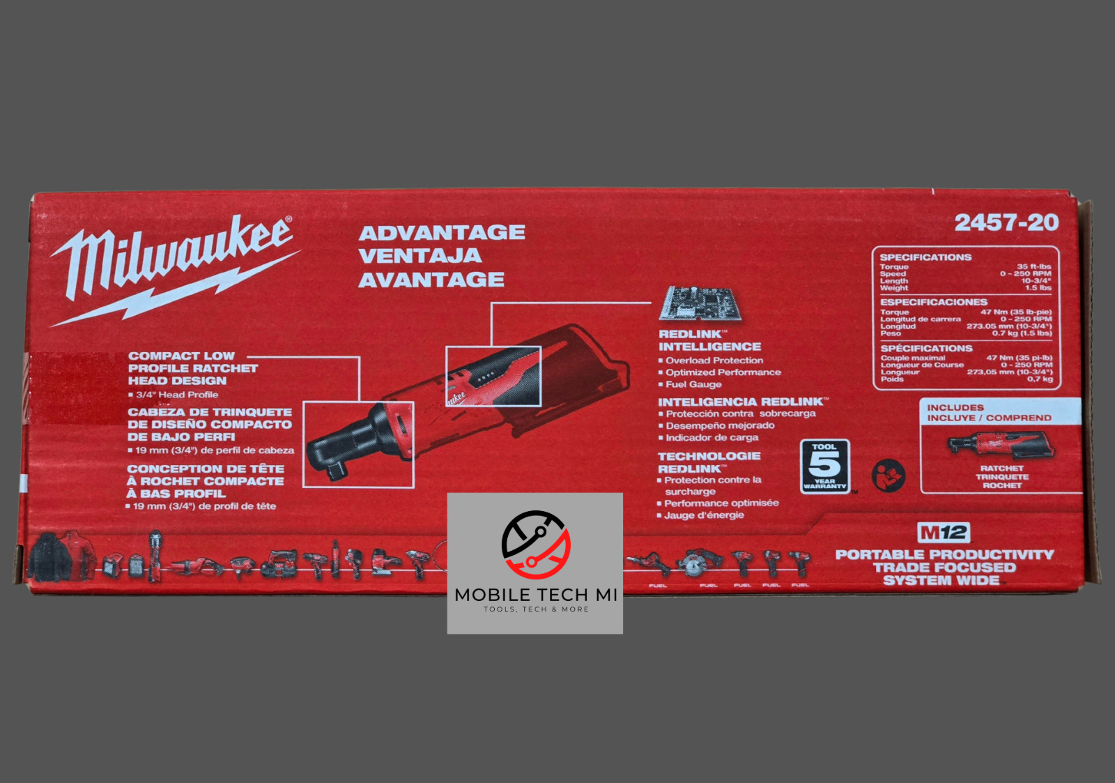 Milwaukee M12 FUEL 3/8" High Speed Ratchet 2567-20 Kit 2.0 Ah Battery + Charger gallery