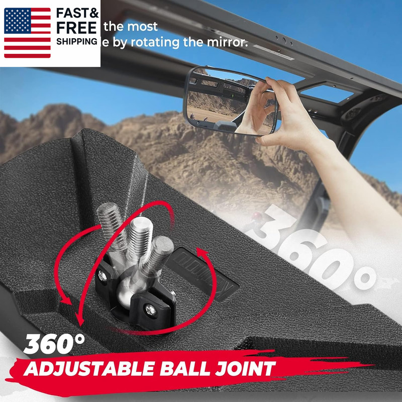 UTV Rear View Mirror Compatible with Polaris Ranger 500 570 900 XP 1000 Xp/Crew gallery