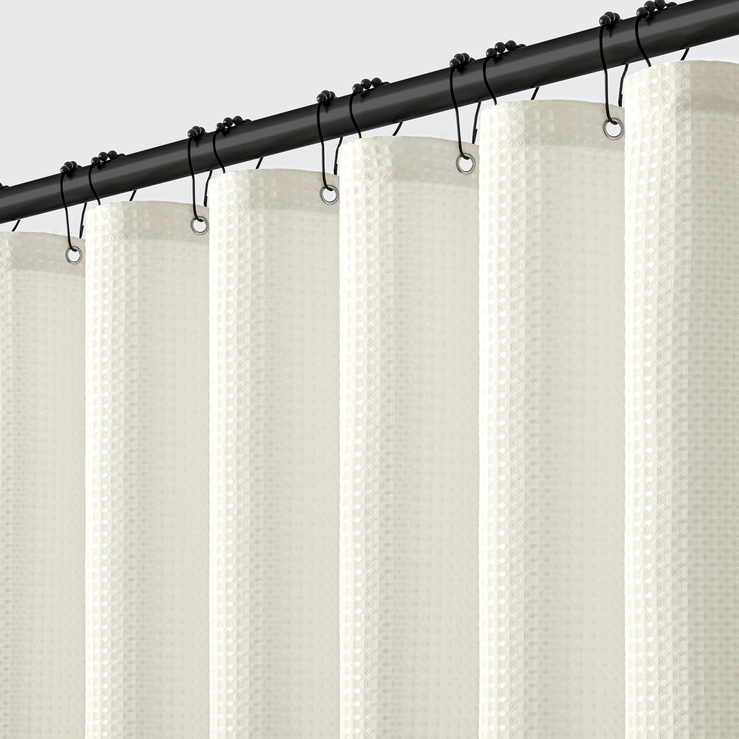 Ivory Extra Long Waffle Weave Shower Curtain 260GSM Fabric 12 PCS 90 Inch gallery