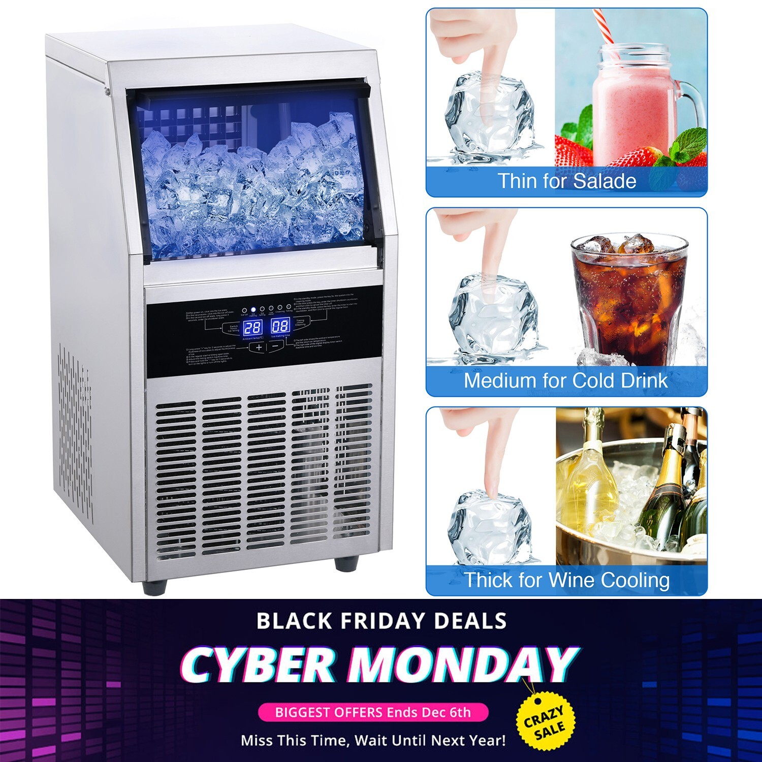 90lb/24h Commercial Ice Machine Bar Restaurant Built-in/Freestand Cube Maker New gallery