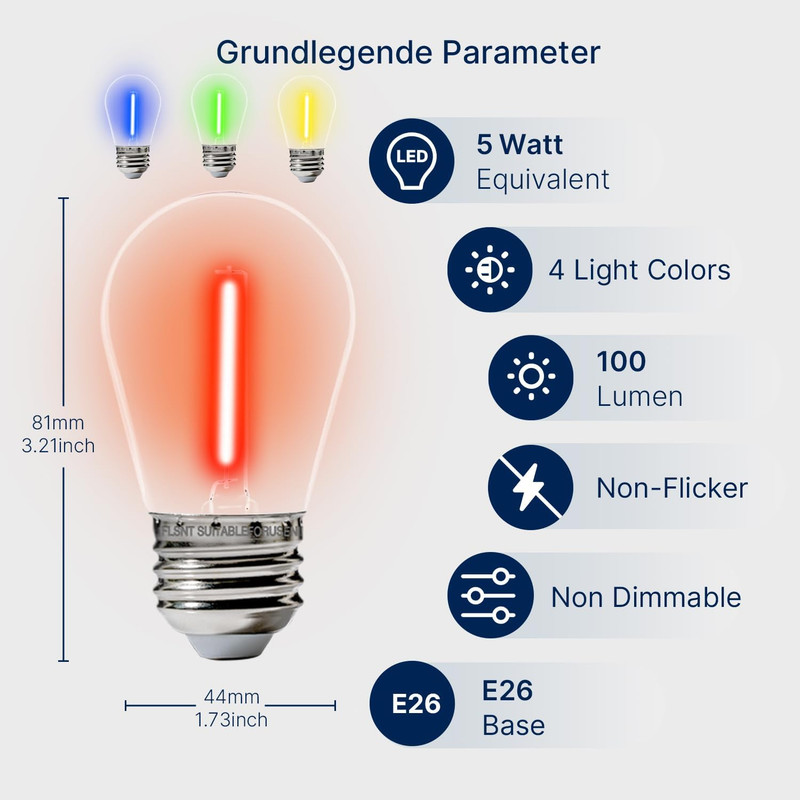 24-Pack S14 Colored LED String Light Bulbs, 1W Waterproof Outdoor Indoor Replace gallery