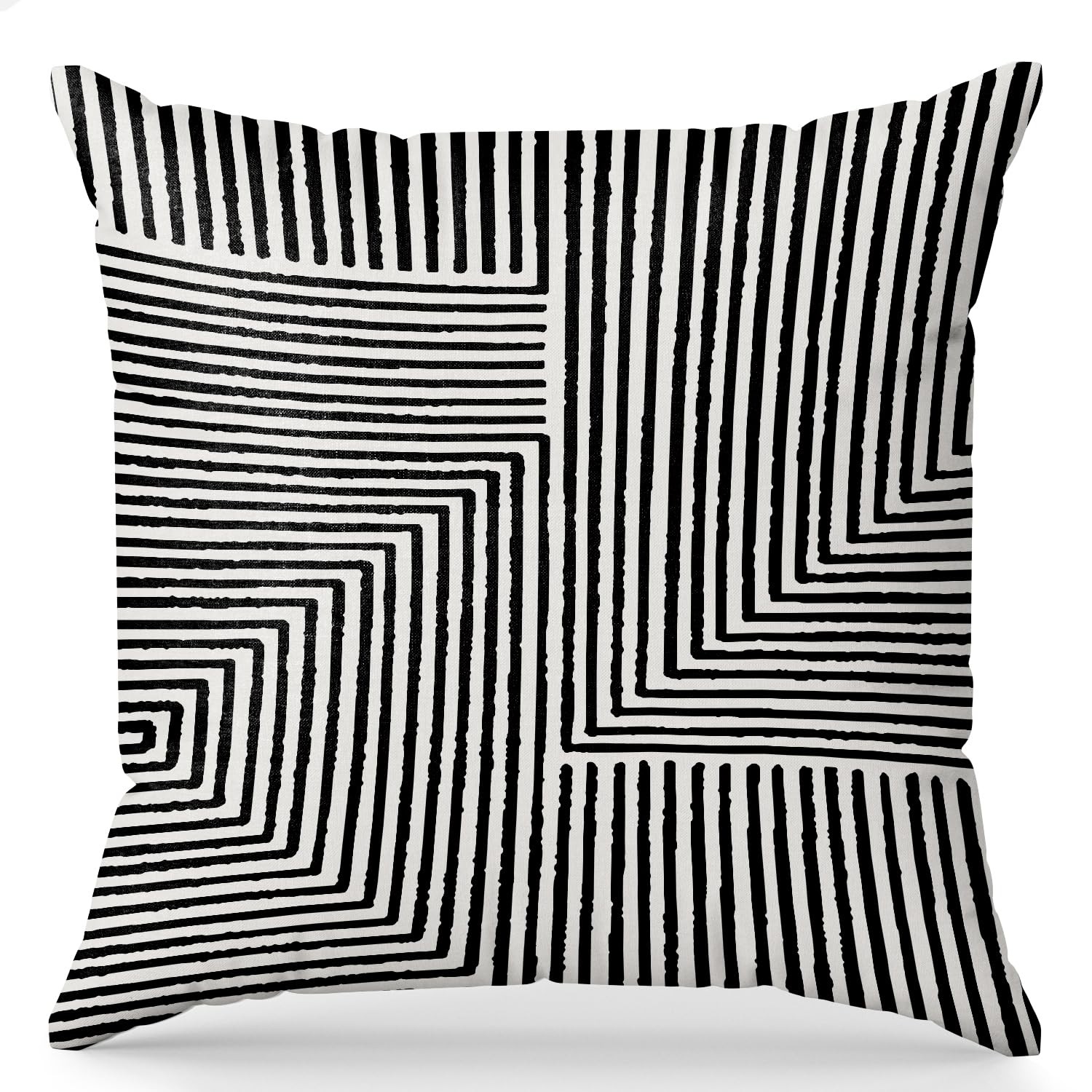 Pillow Cover Abstract Brush Stroke Stripes Black Beige White 18x18 Modern Decor gallery