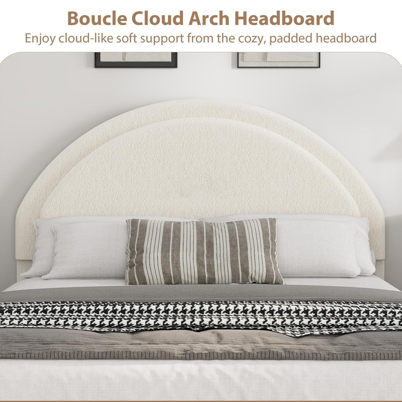 Full Size Bed Frame with 2 Drawers, Boucle Upholstered Platform Bed & Headboard gallery