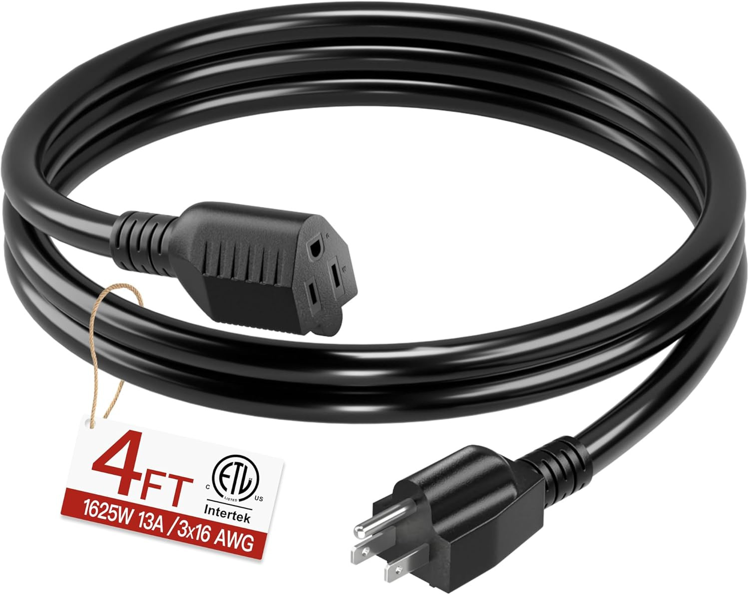 16/3 Short Extension Cord 4 FT, Black Extension Cord Flexible & Durable, Indoor gallery