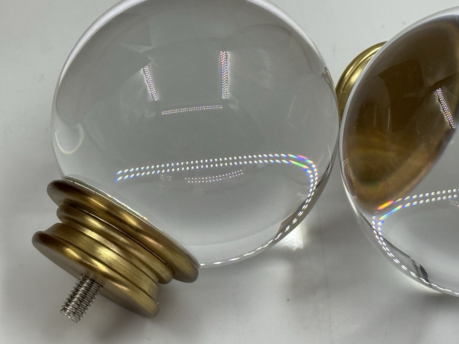 NIB Pottery Barn Standard Glass Ball Finials Set/2 Brass / Gold Clear 1.25” gallery