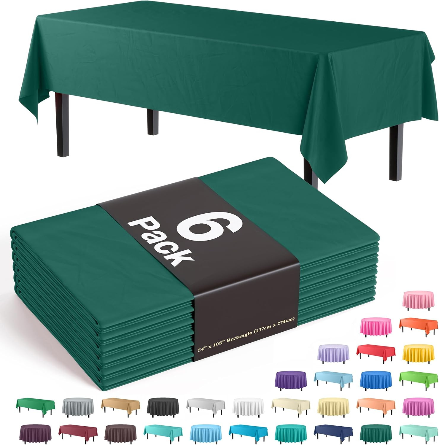 Party Solids 6-Pack Premium Plastic Tablecloth 54in. x 108in. Rectangle Plastic gallery