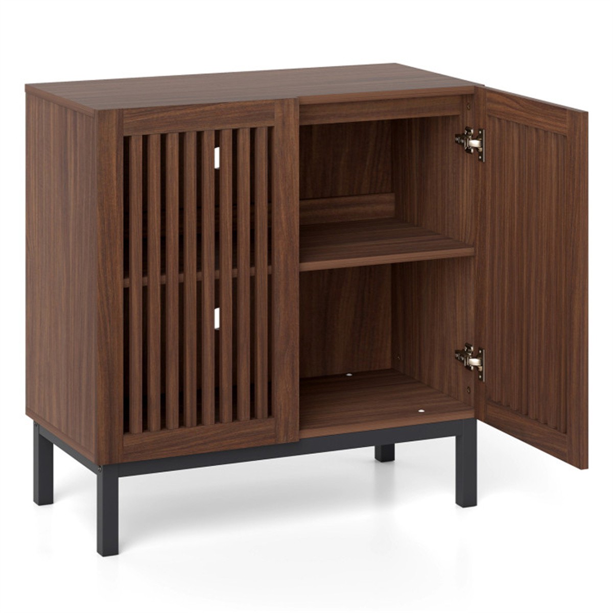 Buffet Sideboard Cabinet with 2 Doors Farmhouse Storage Cabinet Walnut Black gallery
