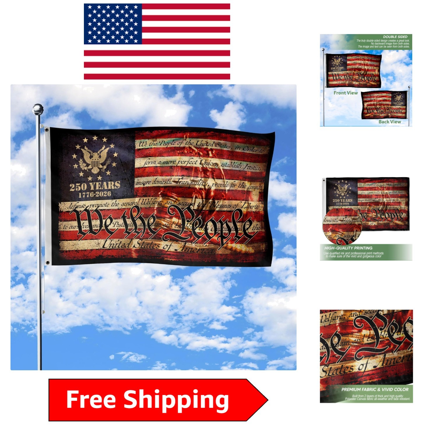 Commemorative 250th Anniversary Flag - Fade-Resistant Indoor/Outdoor Decoration gallery