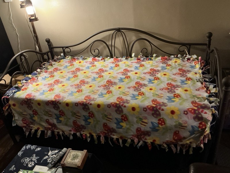 Handmade Handtied Single Layer Butterfly Bumblebee Flower Fleece Blanket 66”x48” gallery