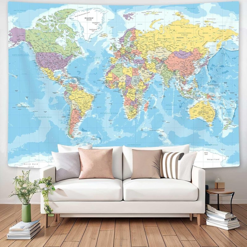 ICTEISOM World Map Tapestry Wall Hanging, of The 60L x 40W, Blue gallery