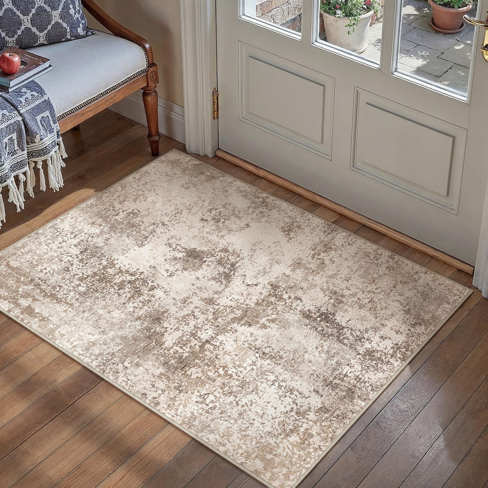 2x3 Entryway Rug Brown Machine Washable Abstract Area Rug Small Rugs Entrance... gallery