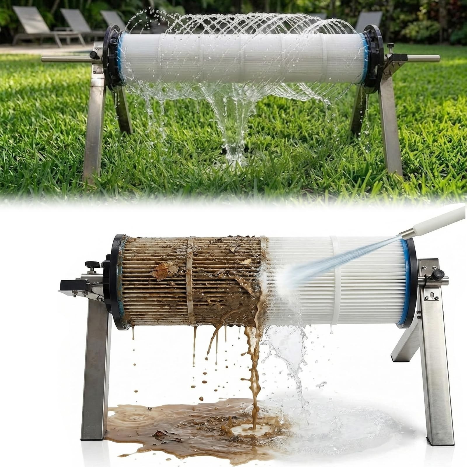 Stainless Steel Pool Cartridge Filter Cleaner Stand for 3-6 Inch Filters gallery