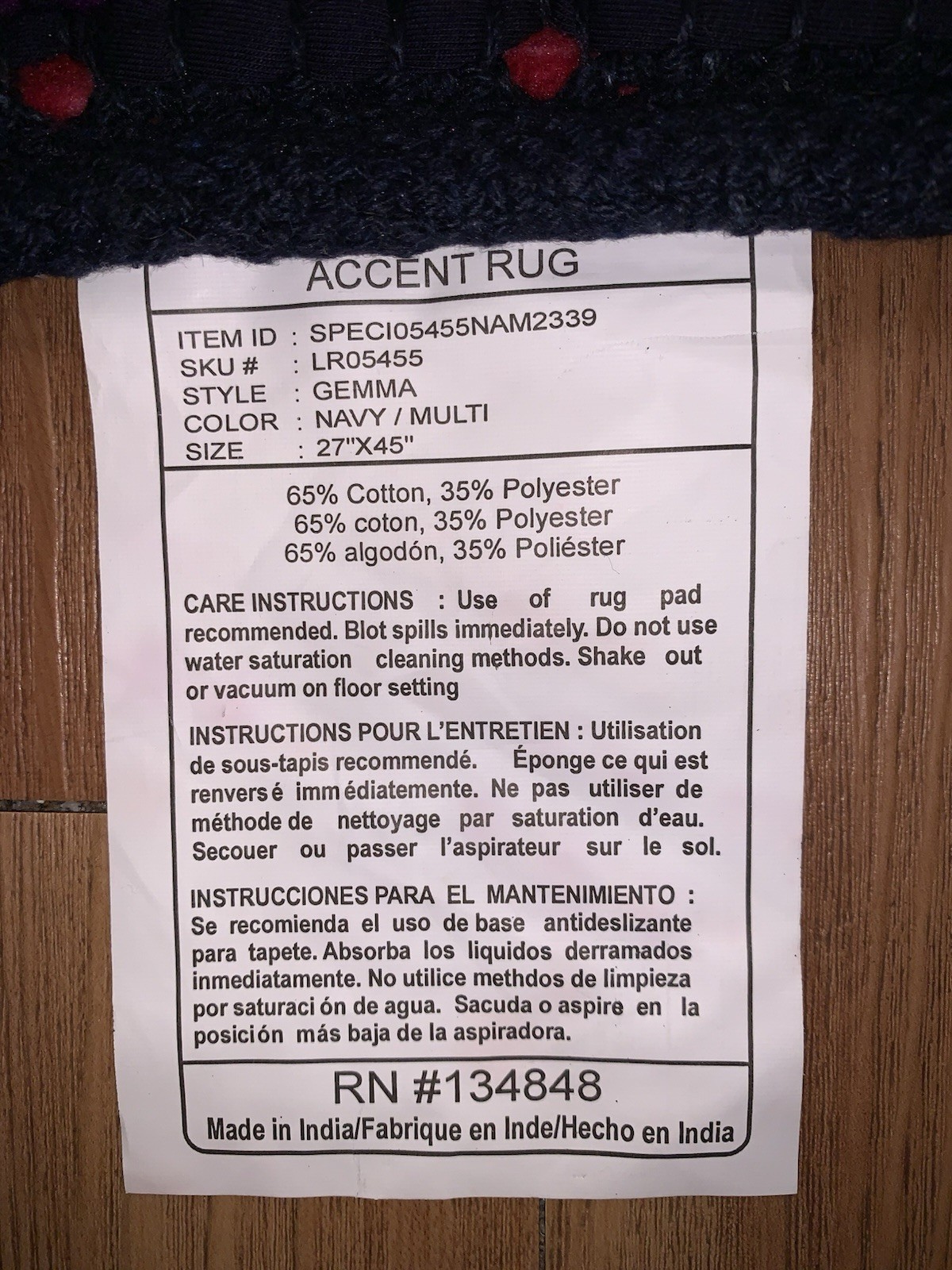 Timbuktu Accent Rug 65% Cotton Navy Multi 27” By 45” New With Tags gallery