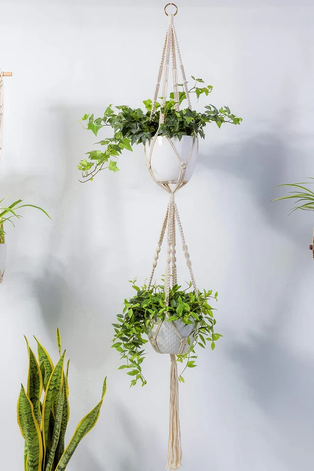 2-Tier Macrame Plant Hanger Handmade Cotton Rope Hanging Planter for Outdoor gallery