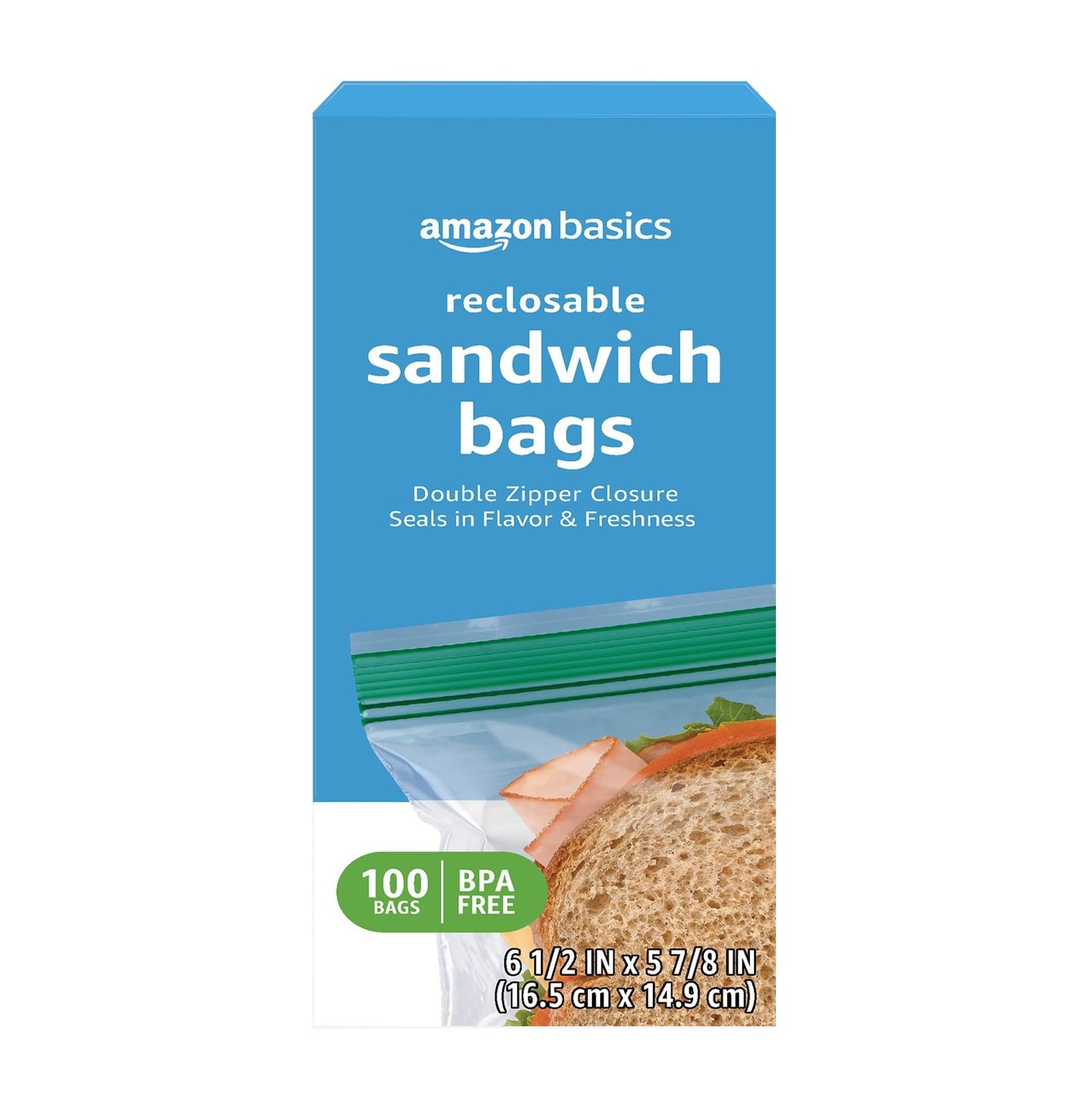 Amazon Basics Reclosable Double Zipper Sandwich 100 Count (Pack of 1), clear gallery