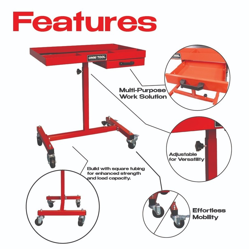 Omni Tool Rolling Work Table, Adjustable Mobile Tray Cart, 220 lb Capacity gallery