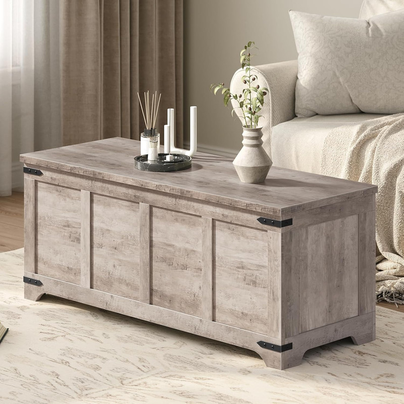 Storage Chest, 47.2" Storage Trunk with 2 Safety Hinges, Wooden Toy Chest, Entry gallery