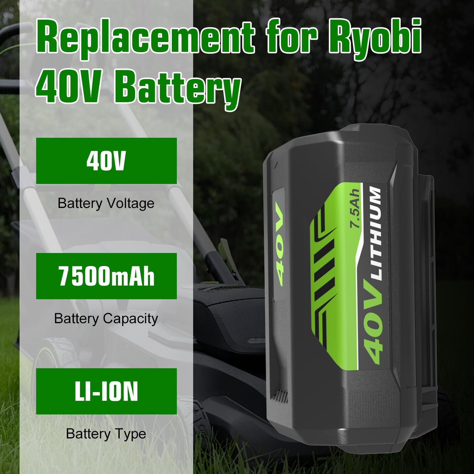 7500mAh 40V Lithium Battery for Ryobi Cordless Tools Green OP401 OP40401 gallery