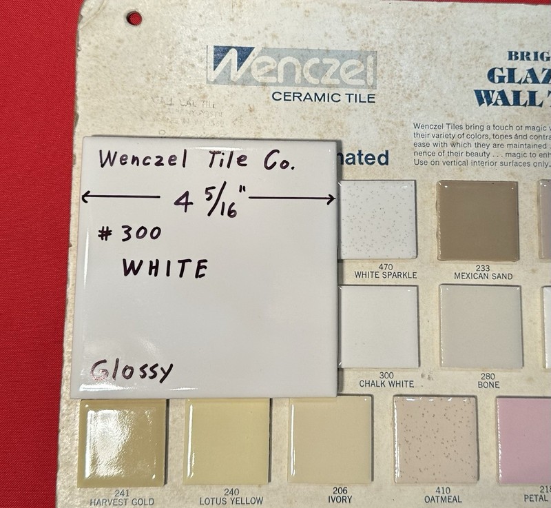 1 pc. Gloss White #300: 4-5/16" Ceramic Tile by Wenczel Co. made 1960's -1980's gallery