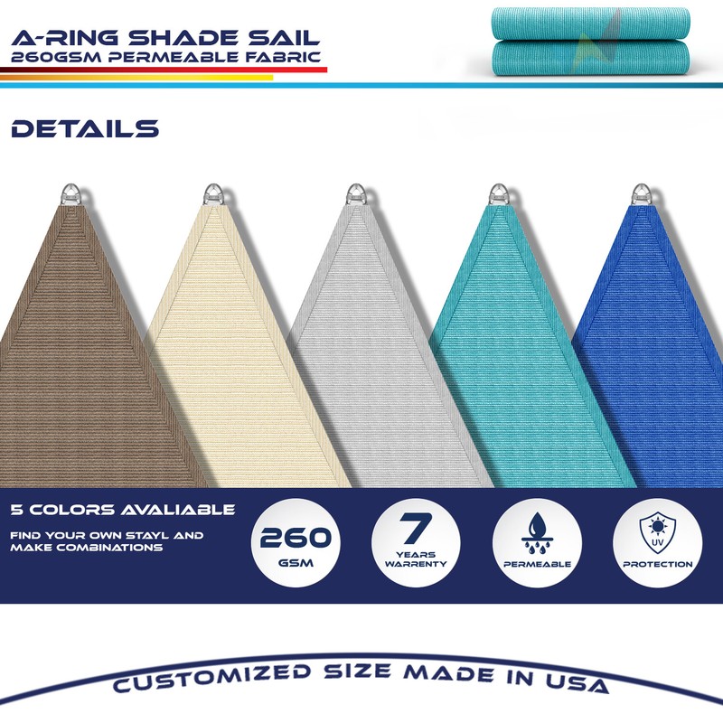 7/8/9ft Turquoise Equilateral Triangle Outdoor Steel Cable Sun Shade Sail 260GSM gallery