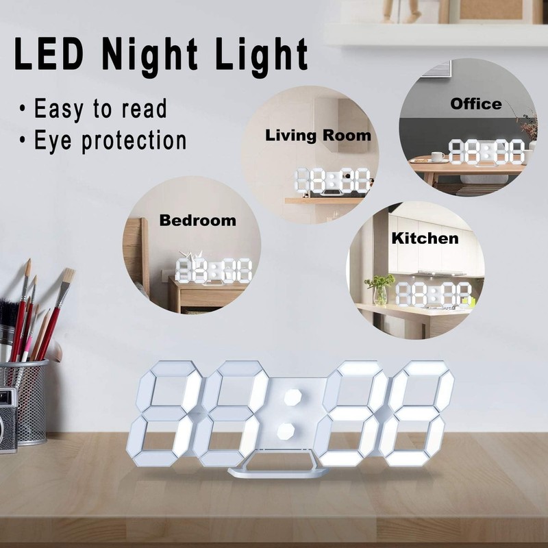 Multi-Functional 3D LED Digital Clock with Snooze & Brightness Control - 9.7” gallery