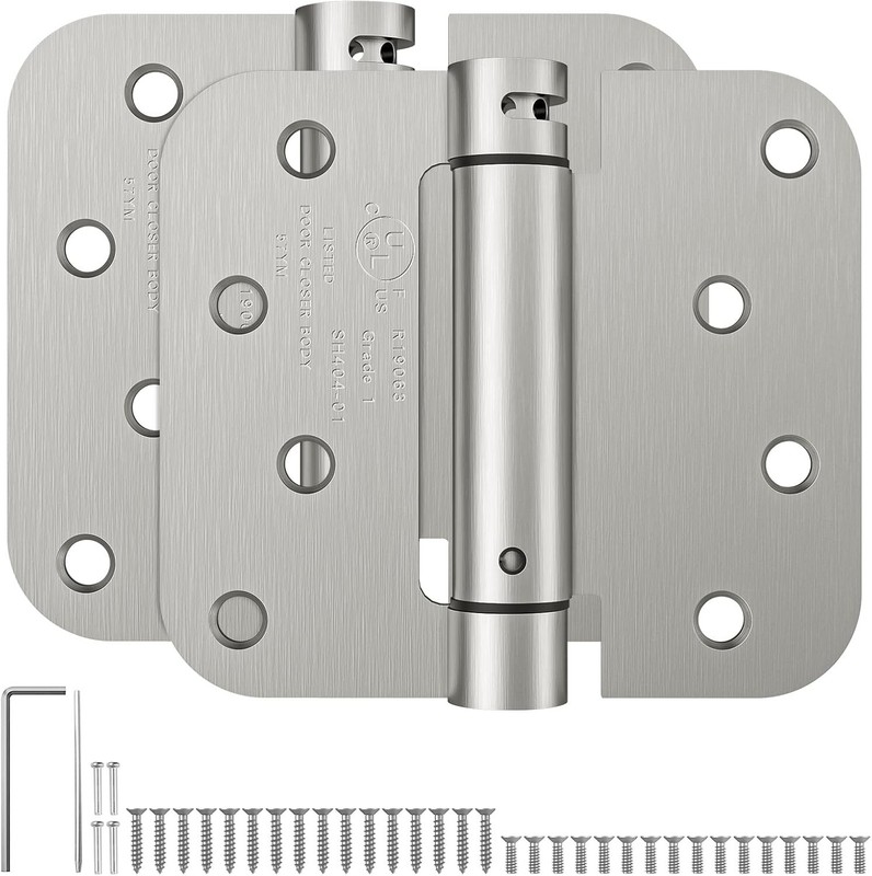2 Pack 4 Inch Self Closing Door Hinges, Spring Loaded Hinges, Brushed Nickel USA gallery