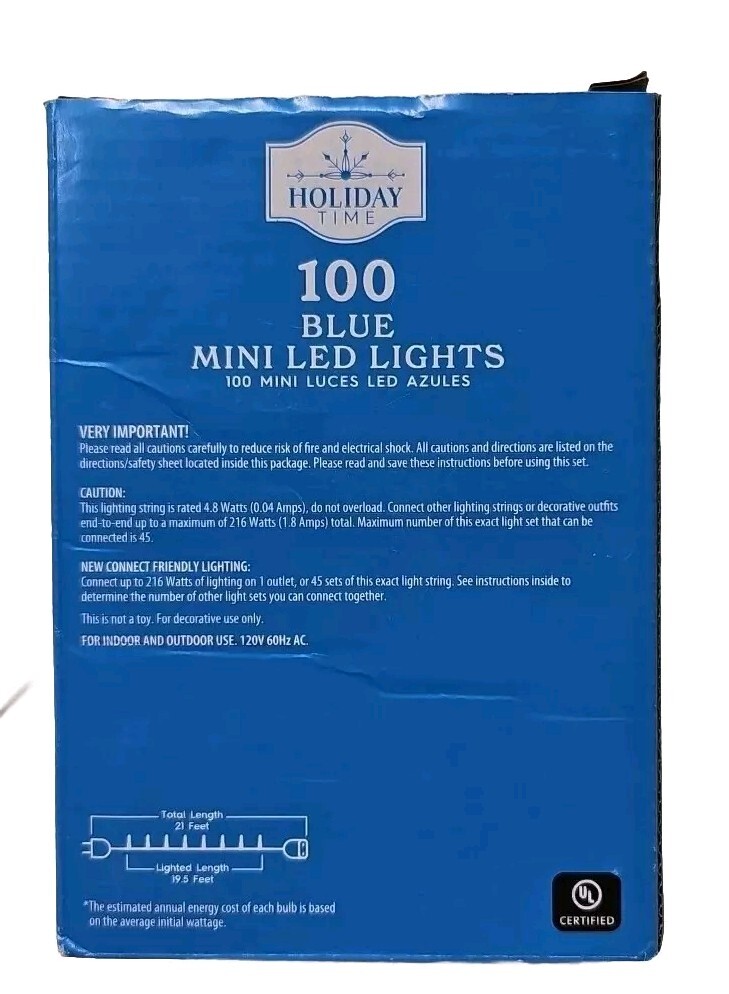 Holiday Time 100 Count Blue LED Mini Christmas Lights, with White Wire, 21 feet gallery